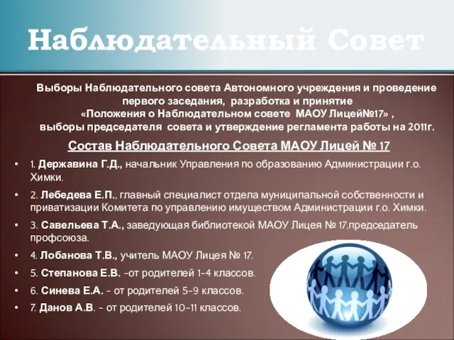 Выборы Наблюдательного совета Автономного учреждения и проведение первого заседания, разработка и принятие