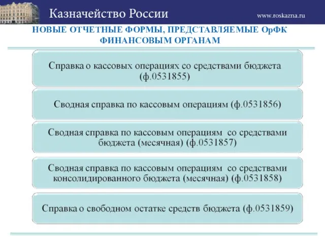 НОВЫЕ ОТЧЕТНЫЕ ФОРМЫ, ПРЕДСТАВЛЯЕМЫЕ ОрФК ФИНАНСОВЫМ ОРГАНАМ Принципы разработки новых форм: