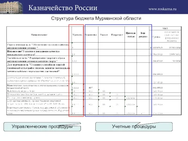 Структура бюджета Мурманской области Управленческие процедуры Учетные процедуры