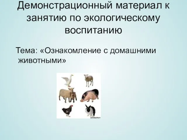 Демонстрационный материал к занятию по экологическому воспитанию Тема: «Ознакомление с домашними животными»