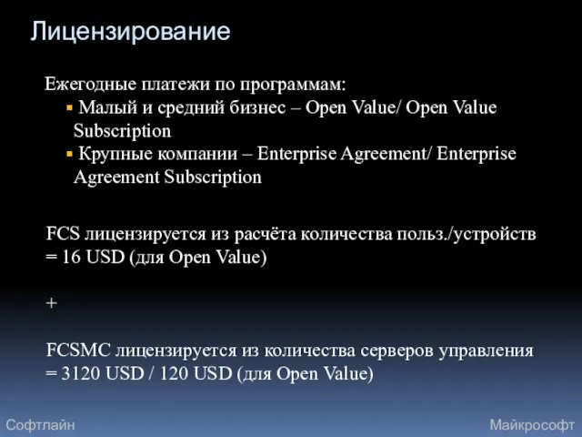 Лицензирование Ежегодные платежи по программам: Малый и средний бизнес – Open Value/