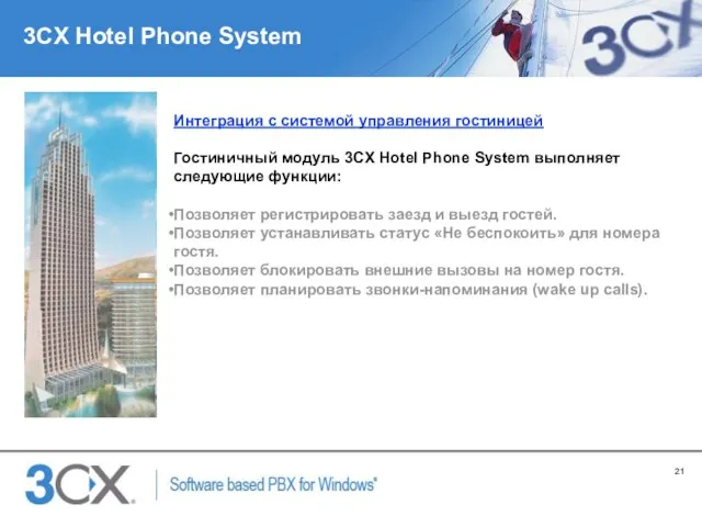 3CX Hotel Phone System Интеграция с системой управления гостиницей Гостиничный модуль 3CX