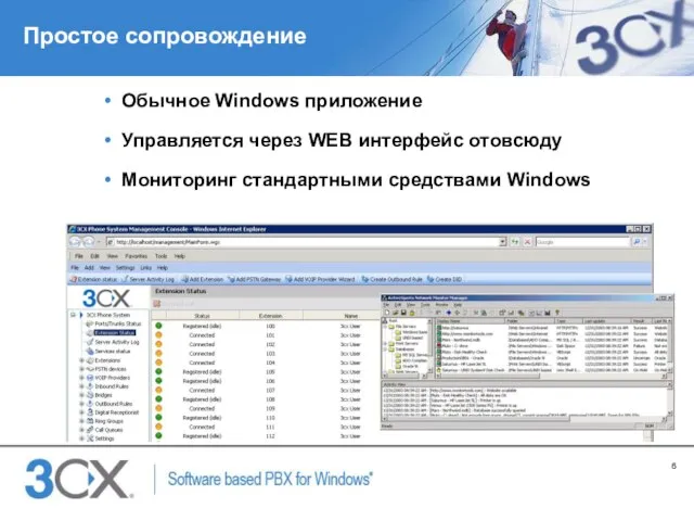 Простое сопровождение Обычное Windows приложение Управляется через WEB интерфейс отовсюду Мониторинг стандартными средствами Windows