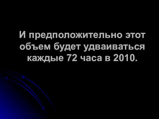 И предположительно этот объем будет удваиваться каждые 72 часа в 2010.