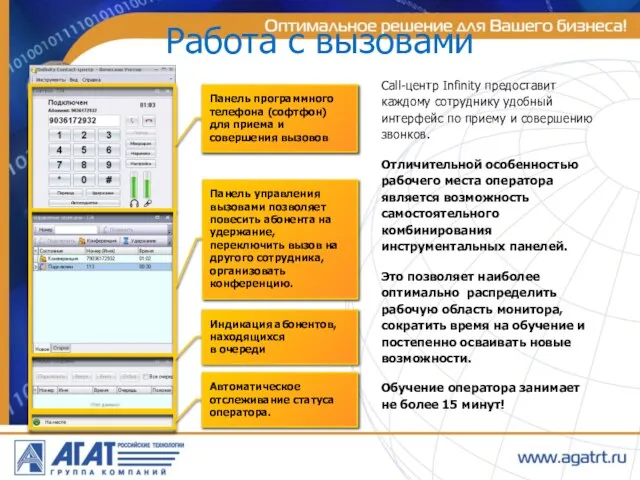 Работа с вызовами Call-центр Infinity предоставит каждому сотруднику удобный интерфейс по приему