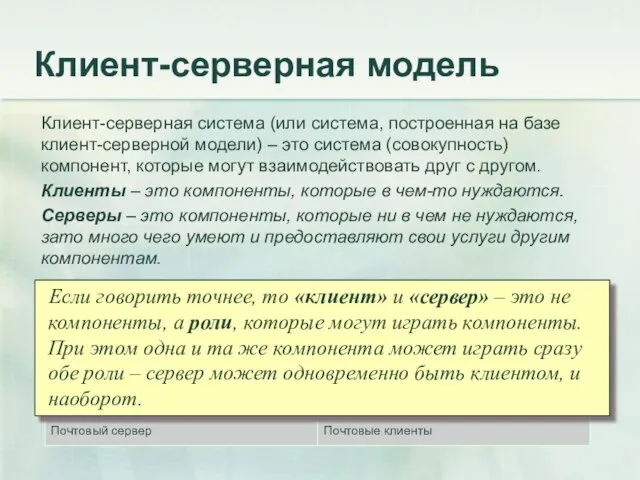 Клиент-серверная модель Клиент-серверная система (или система, построенная на базе клиент-серверной модели) –