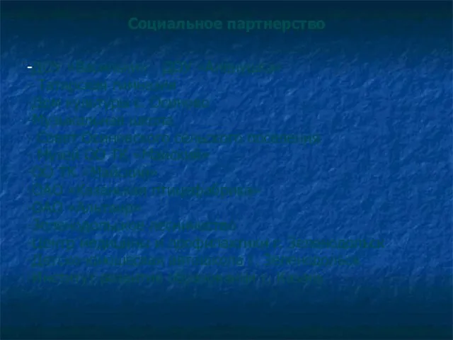 Социальное партнерство -ДОУ «Васильки» , ДОУ «Аленушка» - Татарская гимназия -Дом культуры