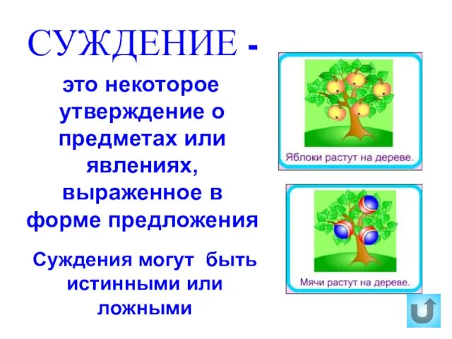 СУЖДЕНИЕ - это некоторое утверждение о предметах или явлениях, выраженное в форме