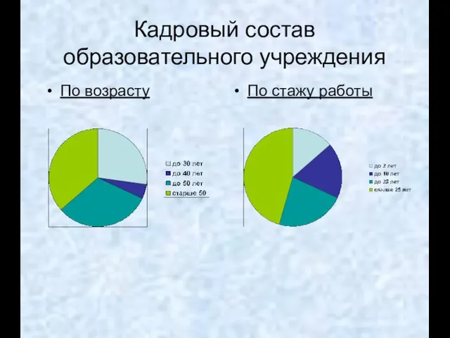 Кадровый состав образовательного учреждения По возрасту По стажу работы