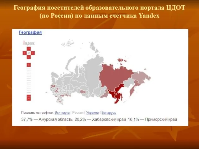 География посетителей образовательного портала ЦДОТ (по России) по данным счетчика Yandex