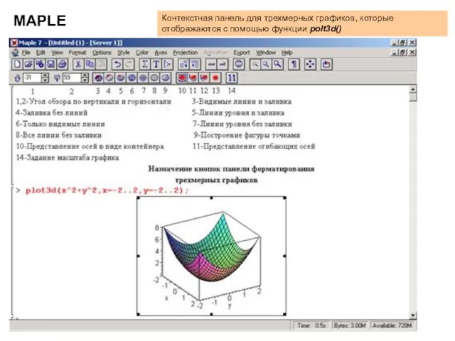 MAPLE Контекстная панель для трехмерных графиков, которые отображаются с помощью функции polt3d()