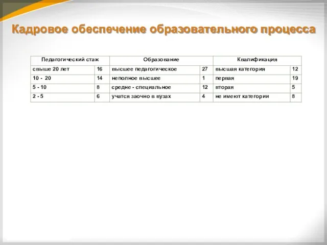 Кадровое обеспечение образовательного процесса