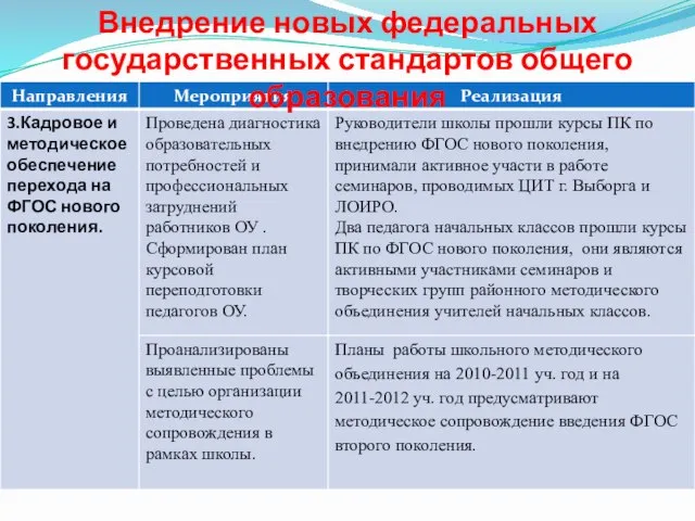 Внедрение новых федеральных государственных стандартов общего образования