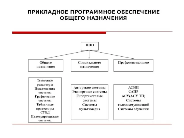 ПРИКЛАДНОЕ ПРОГРАММНОЕ ОБЕСПЕЧЕНИЕ ОБЩЕГО НАЗНАЧЕНИЯ ППО Общего назначения Специального назначения Профессиональное Текстовые