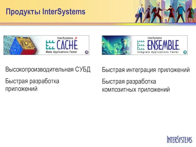 Продукты InterSystems Высокопроизводительная СУБД Быстрая разработка приложений Быстрая интеграция приложений Быстрая разработка композитных приложений