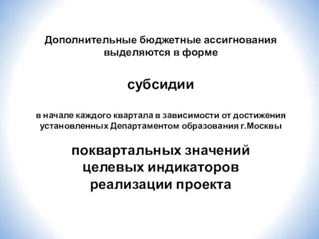 Дополнительные бюджетные ассигнования выделяются в форме субсидии в начале каждого квартала в