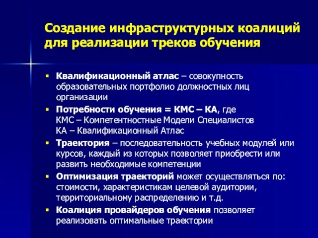 Создание инфраструктурных коалиций для реализации треков обучения Квалификационный атлас – совокупность образовательных