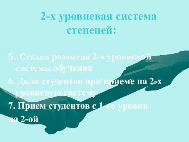 Criteria for the Bologna scorecard 2-х уровневая система степеней: (II) 5. Стадия