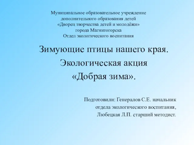 Муниципальное образовательное учреждение дополнительного образования детей «Дворец творчества детей и молодёжи» города