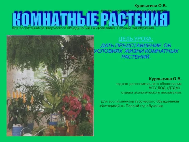 Курлыгина О.В. педагог дополнительного образования МОУ ДОД «ДТДМ», отдела экологического воспитания. Для