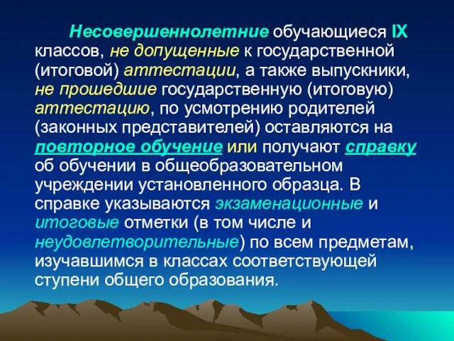 Несовершеннолетние обучающиеся IX классов, не допущенные к государственной (итоговой) аттестации, а также