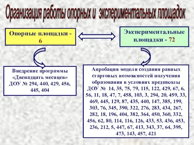 Опорные площадки - 6 Внедрение программы «Двенадцать месяцев» ДОУ № 294, 440,