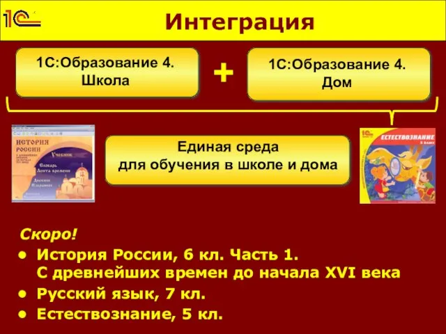 Интеграция 1С:Образование 4. Школа 1С:Образование 4. Дом Единая среда для обучения в