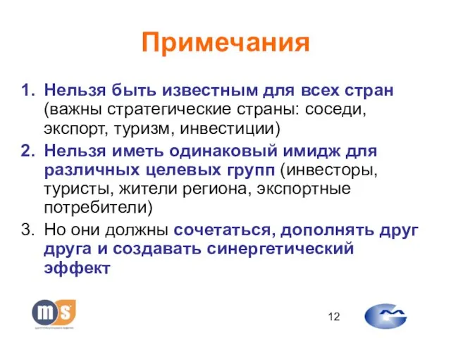 Примечания Нельзя быть известным для всех стран (важны стратегические страны: соседи, экспорт,