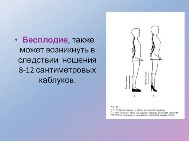 Бесплодие, также может возникнуть в следствии ношения 8-12 сантиметровых каблуков.