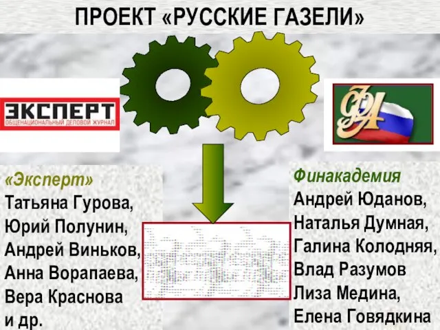 ПРОЕКТ «РУССКИЕ ГАЗЕЛИ» Финакадемия Андрей Юданов, Наталья Думная, Галина Колодняя, Влад Разумов