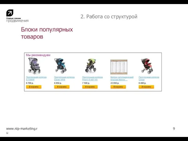 Блоки популярных товаров www.nlp-marketing.ru 9 2. Работа со структурой