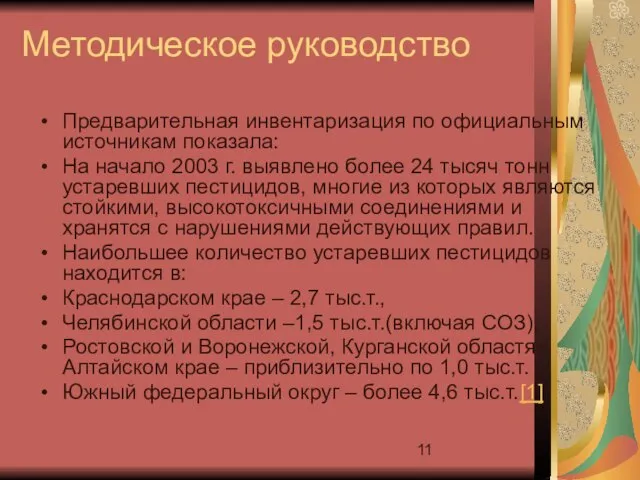 Методическое руководство Предварительная инвентаризация по официальным источникам показала: На начало 2003 г.