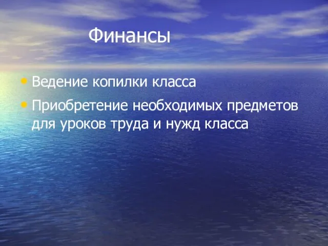 Финансы Ведение копилки класса Приобретение необходимых предметов для уроков труда и нужд класса