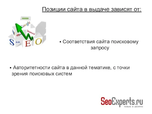 Авторитетности сайта в данной тематике, с точки зрения поисковых систем Позиции сайта