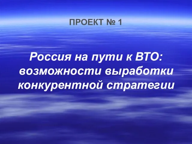 Россия на пути к ВТО: возможности выработки конкурентной стратегии ПРОЕКТ № 1