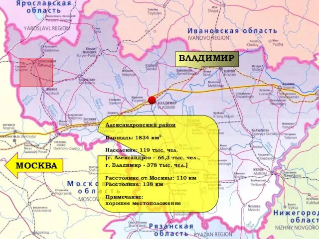 ВЛАДИМИР Александровский район Площадь: 1834 км2 Население: 119 тыс. чел. (г. Александров