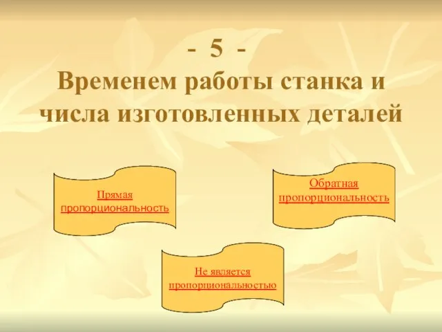 5 - Временем работы станка и числа изготовленных деталей Прямая пропорциональность Обратная