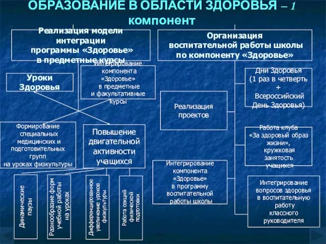 ОБРАЗОВАНИЕ В ОБЛАСТИ ЗДОРОВЬЯ – 1 компонент Реализация модели интеграции программы «Здоровье»