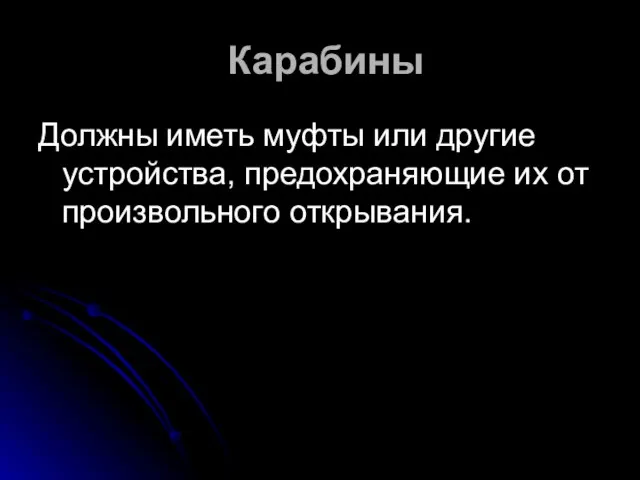 Карабины Должны иметь муфты или другие устройства, предохраняющие их от произвольного открывания.