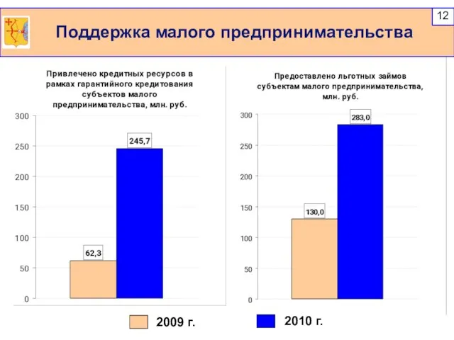 Поддержка малого предпринимательства 2009 г. 2010 г.