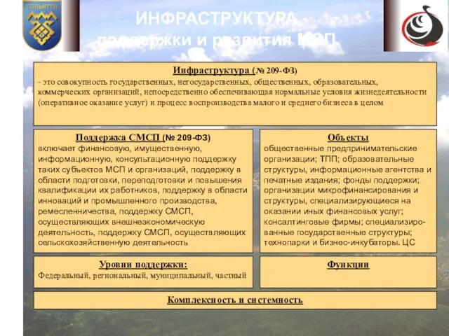 ИНФРАСТРУКТУРА поддержки и развития МСП Инфраструктура (№ 209-ФЗ) - это совокупность государственных,