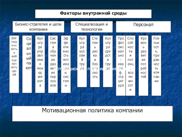 Факторы внутренней среды Мотивационная политика компании Мотивационная политика компании