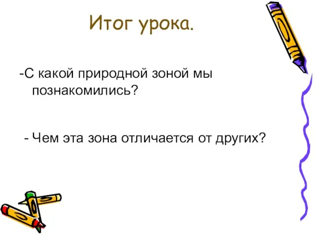 Итог урока. С какой природной зоной мы познакомились? - Чем эта зона отличается от других?