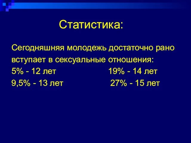 Статистика: Сегодняшняя молодежь достаточно рано вступает в сексуальные отношения: 5% - 12