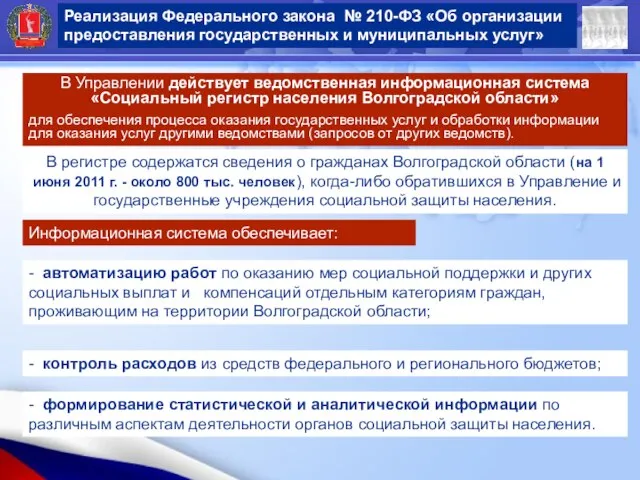 Реализация Федерального закона № 210-ФЗ «Об организации предоставления государственных и муниципальных услуг»