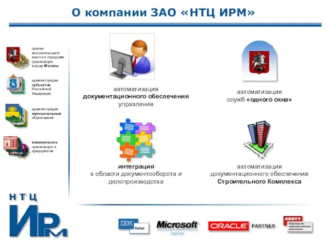 О компании ЗАО «НТЦ ИРМ» органы исполнительной власти и городские организации города