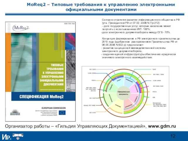 MoReq2 – Типовые требования к управлению электронными официальными документами Организатор работы –