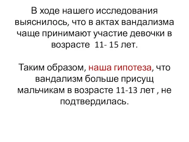 В ходе нашего исследования выяснилось, что в актах вандализма чаще принимают участие