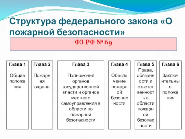 Структура федерального закона «О пожарной безопасности» ФЗ РФ № 69 Глава 1