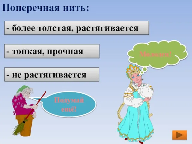 Поперечная нить: - тонкая, прочная - не растягивается - более толстая, растягивается